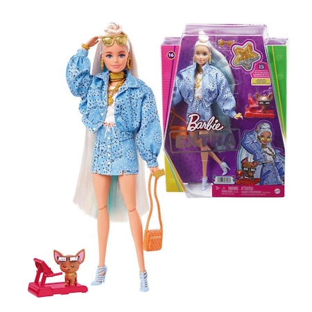 Barbie Extra Bebek ve Köpeği Uzun Saçlı Bükülebilen Eklemli HHN08