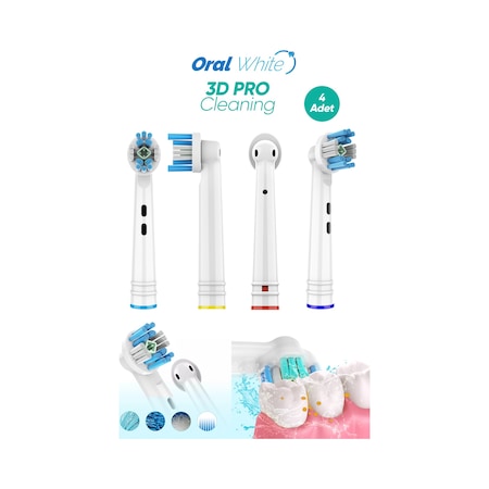 3 D Pro Cleaning Beyazlatma Teknolojisi Oral-B Uyumlu 4 Adet Yedek Başlık