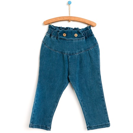 Hellobaby Basic Kız Bebek Elastik Büzgülü Denim Pantolon 23YHLBKPNT019 Mavi