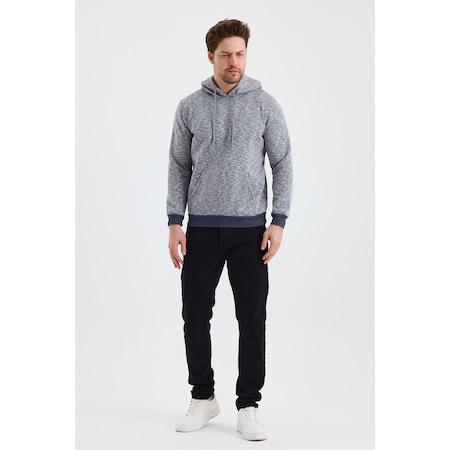 Monox Erkek Kapşonlu Kırçıllı 3 İplik Sweatshirt Lacivert