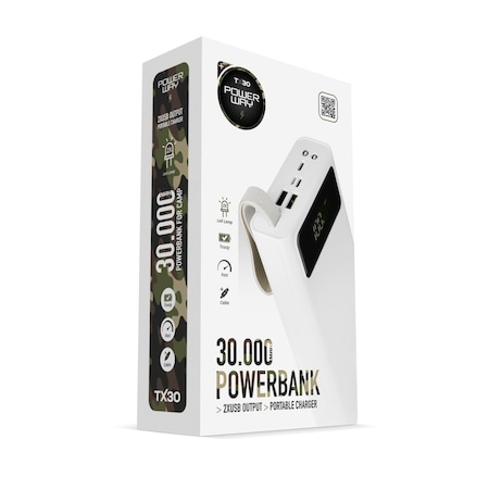 Powerway Beyaz Tx30 30.000 Mah Led Işıklı Powerbank