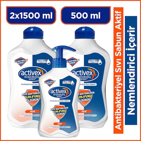 Activex Aktif Antibakteriyel Sıvı Sabun 2 x 1500 ML + 500 ML