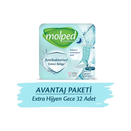 Molped Hijyenik Ped Extra Hijyen Gece Süper Ekonomik Avantaj Paketi 32 Adet