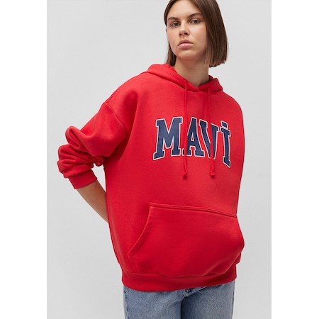 Mavi - Mavi Logo Baskılı Kapüşonlu Kırmızı Sweatshirt 1600361-82054