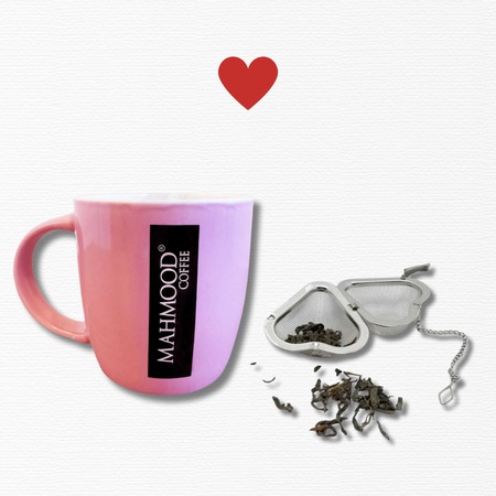 Mahmood Coffee Porselen Kupa Pembe ve Kalp Tasarımlı Çay Süzgeci