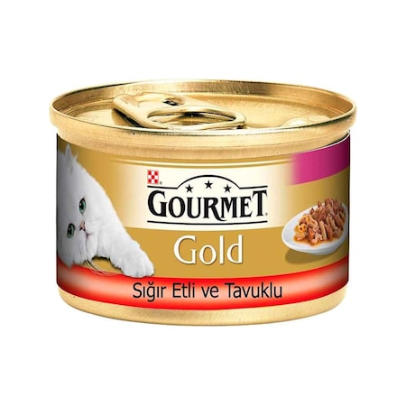 Gourmet Gold Sığır Etli ve Tavuklu Konserve Yetişkin Kedi Maması 24 x 85 G