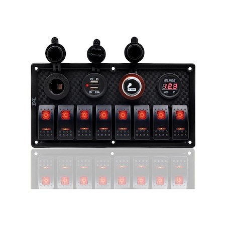 Bfy Switch Panel 8'Li +Usb+Plastik Çakmaklık+ Çakmak+ Voltmetre Kırmızı