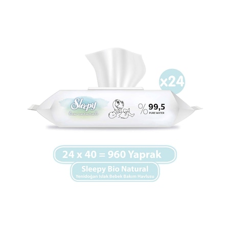 Sleepy Bio Natural Yenidoğan Islak Bebek Bakım Havlusu 24 x 40'lı 960 Yaprak