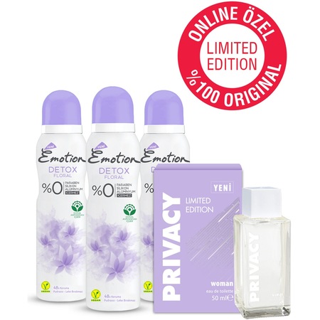 Privacy Limited Edition Kadın Parfüm EDT 50 ML + Emotion Detox Floral Kadın Sprey Dedodorant 3 x 150 ML