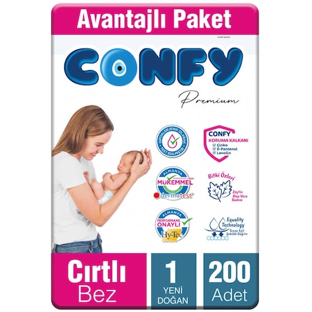 Confy Premium Bebek Bezi 1 Numara Yenidoğan 200 Adet