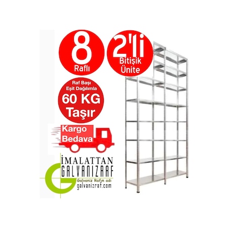 Açıkmağazam Galvanizraf 8 Katlı Duble Galvaniz Çelik Raf Arşiv Depo Kiler Raf