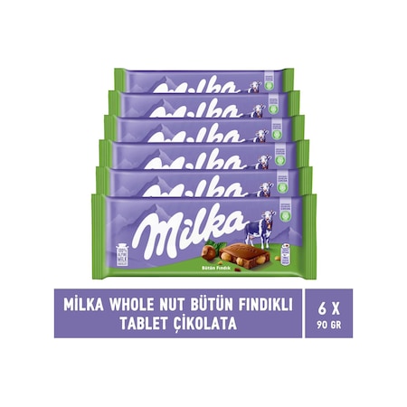 Milka Whole Nut Bütün Fındıklı Tablet Çikolata 6 x 90 G