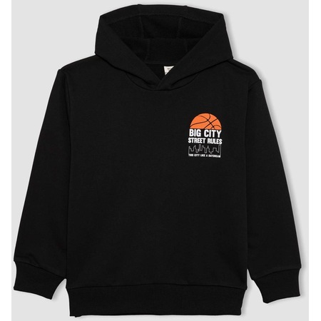 Defacto Erkek Çocuk Baskılı Kapüşonlu Kalın Sweatshirt B8996A823CWBK81