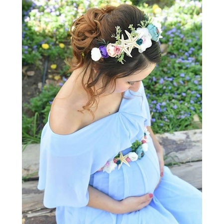 Modalabio Moda Labio Babyshower Melek Kol Hamile Elbisesi Bebe Mavi