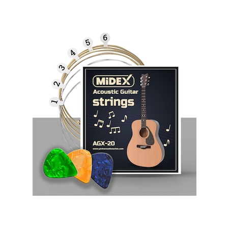 Midex Agx-20 Akustik Gitar Teli Takımı ve Pena Seti