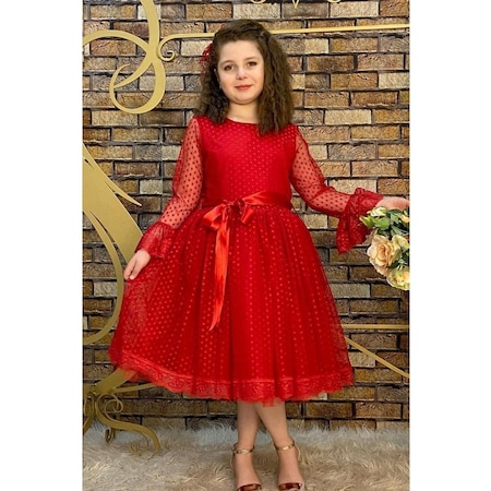 Abiyekids Prenses Model Kız Çocuk Abiye Elbise - Kırmızı