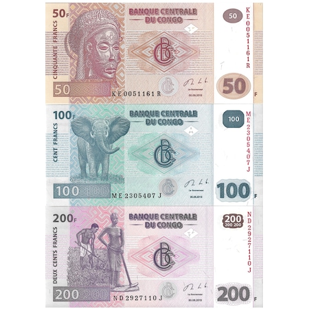 Emir Collection Demokratik Kongo 50/100/200 Frank 2013 Yılı Yabancı Kağıt Para Seti Çil Unc Koleksiyon Para
