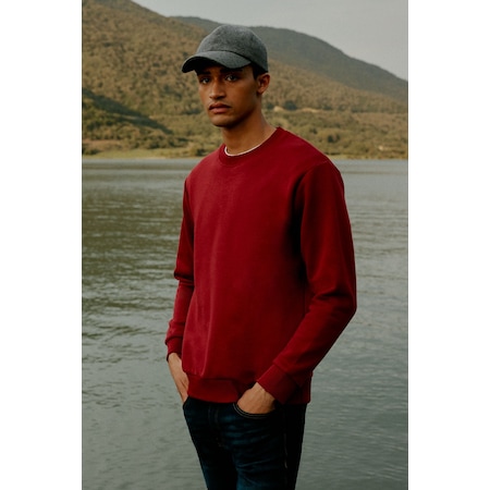 AC&Co / Altınyıldız Classics Erkek Bordo Standart Fit Normal Kesim İçi Polarlı Bisiklet Yaka Sweatshirt