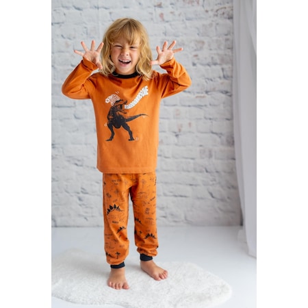 Zeyland Dinazor Baskılı Erkek Çocuk Pijama Takımı Kiremit
