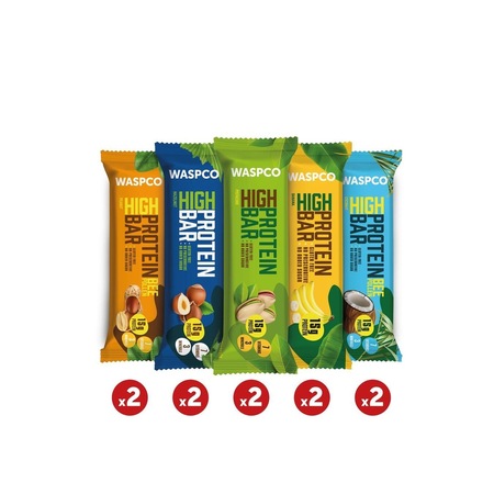 Waspco Yüksek Protein Bar 5 Çeşit Karma Paket 10 x 50 G