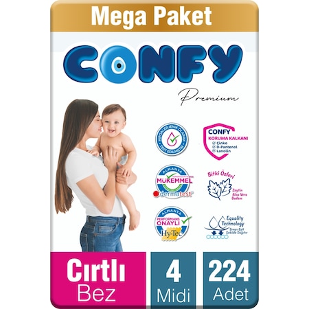 Confy Premium Bebek Bezi 4 Numara Maxi 7 - 14 Kg 224 Adet