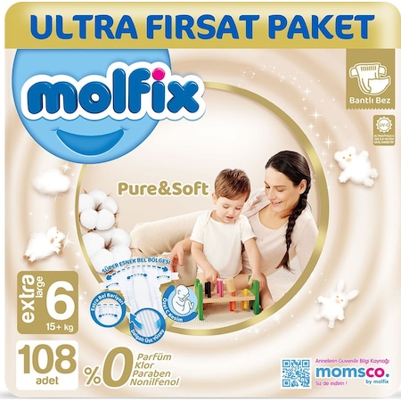 Molfix Pure & Soft Bebek Bezi 6 Beden Extra Large 108 Adet