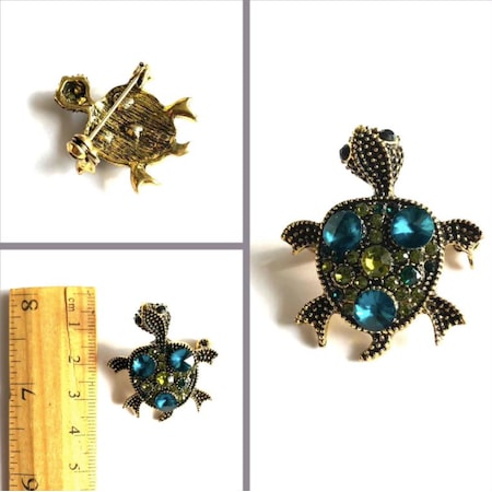Omeniv Vintage Tarz Minik Kaplumbağa Broş İğne Kristal
