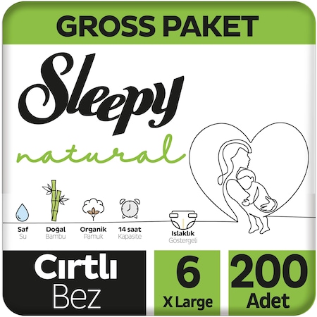 Sleepy Natural Gross Paket Bebek Bezi 6 Numara XLarge 200 Adet