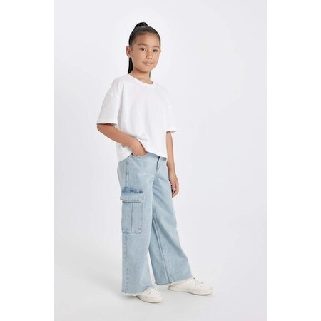 Defacto Kız Çocuk Wide Leg Kargo Cepli Geniş Paça Jean Pantolon A5734A824AUNM39