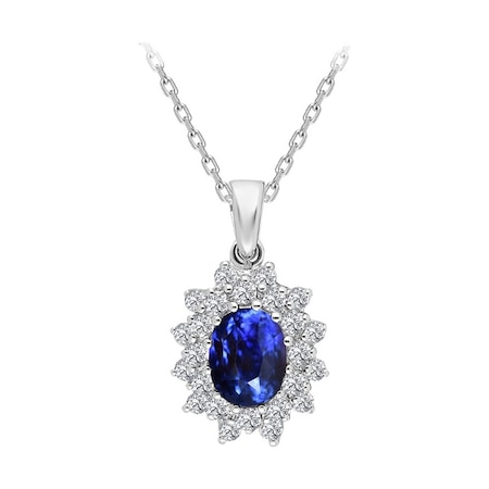 Sirius Iki Sıra Pırlantalı ve Oval Safir Taşlı Kolye 0807P0034