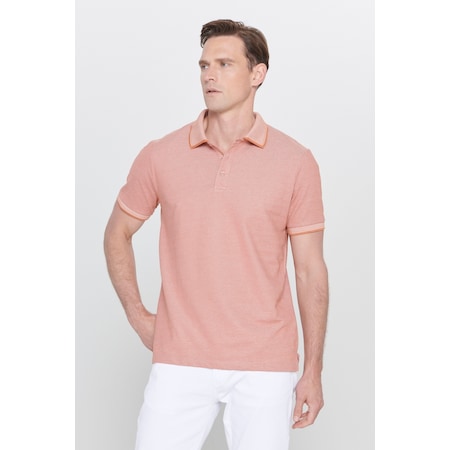 Ac&Co / Altınyıldız Classics 4A4820200047Ktes Düğmeli Polo Yaka Cepsiz Slim Fit Erkek Tişört Kiremit - Bej