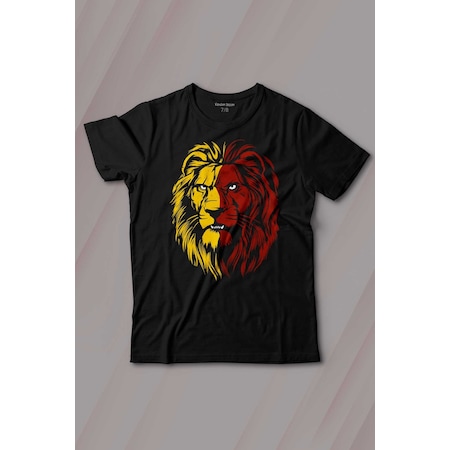 Aslan Kafası Sarı Kırmızı Yeleli Galatasaray Baskılı Tişört Çocuk T-shirt 001