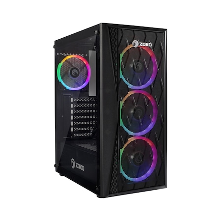 Zoko Melody 4x12 CM Auto Rainbow Fanlı Temper Cam Mesh Panel Gaming Bilgisayar Kasası