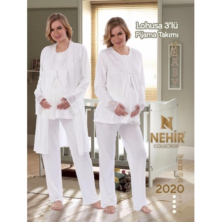 Nehir 2020 Hamile Lohusa Pijama Sabahlık 3lü Takım 001