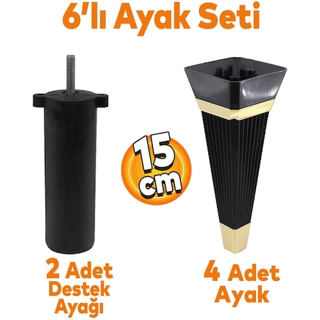 Alcazar 6'lı Set Mobilya Tv Ünitesi Çekyat Koltuk Kanepe Destek Ayağı 15 Cm Siyah Ayak M8 Civatalı