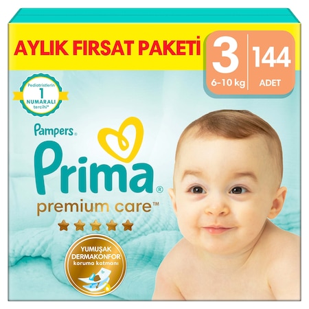 Prima Bebek Bezi Premium Care 3 Beden Aylık Fırsat Paketi 144 Adet