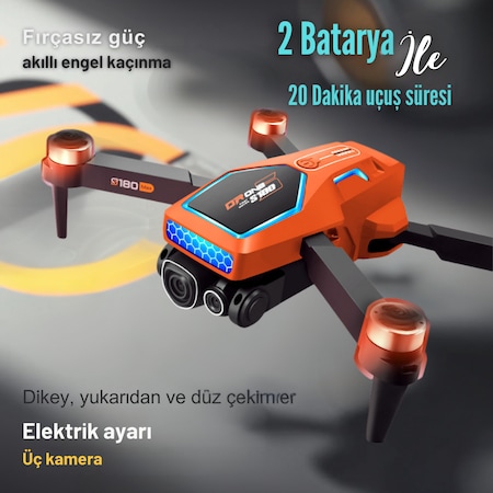 S180 Drone Turuncu Firçasiz Motor 2 Batarya Ile 20 Dakika Uçuş 1080P Hd Kamera