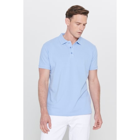 Altinyildiz Classics Erkek Açık Mavi Slim Fit Dar Kesim Polo Yaka %100 Pamuk Tişört 4A4820200001amvXL