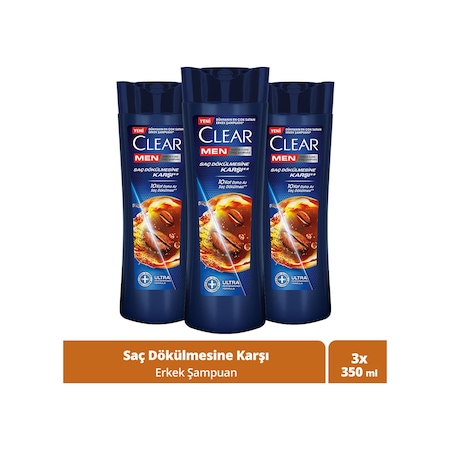 Clear Men Kepeğe Karşı Etkili Şampuan Saç Dökülmesine Karşı 3 x 350 ML