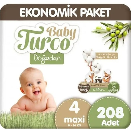 Baby Turco Doğadan Bebek Bezi 4 Numara Maxi Fırsat Paketi 208 Adet