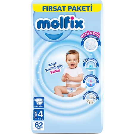 Molfix Bebek Bezi 4 Numara Fırsat Paketi Maxi 62 Adet