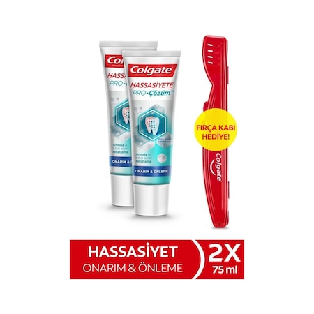 Colgate Hassasiyete Pro-Çözüm Onarım & Önleme Diş Macunu 2 x 75 ML + Diş Fırçası Kabı