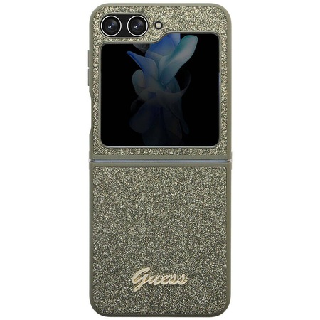 Galaxy Z Flip 5 Uyumlu Kılıf Guess Lisanslı Yazı Logolu Glitter Flakes Kapak Haki