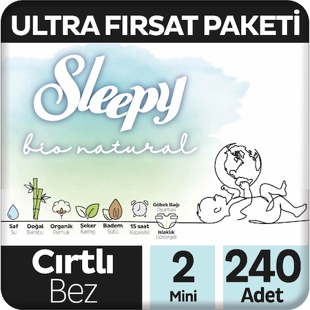 Sleepy Bio Natural Bebek Bezi 2 Numara Mini Ultra Fırsat Paketi 240 Adet