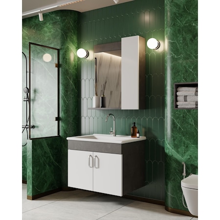 Karen Banyo Gümüş 65 Cm Lavabolu Banyo Dolabı Retro Gümüş-beyaz Lavabo Dahil