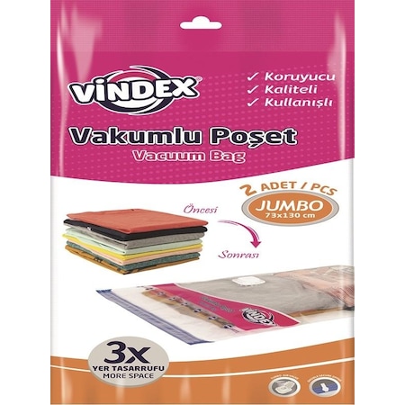 VİNDEX VAKUMLU POŞET JUMBO 2'Lİ 73*130 CM