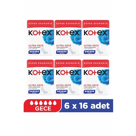 Kotex Ultra Quadro Süper Gece 16'lı 6 Paket 96 Adet
