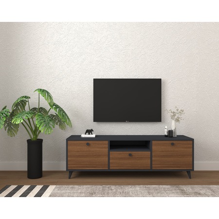 Conceptiva Relax Çift Renkli TV Sehpası 140 Cm 3 Kapaklı Tv Ünite - Ceviz-Antrasit