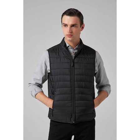 D's Damat Regular Fit Siyah Dik Yaka Elyaf Dolgulu Mevsimlik Fermuarlı Yelek Mont 7HF07ORT42611