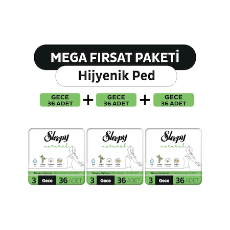 Sleepy Natural Ultra Hassas Gece Hijyenik Ped 3 x 36'lı